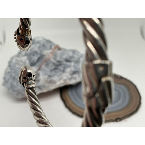 Samuel Benham BJC Sterling Silver & 14K Gold HINGED Garnet Cuff Bracelet - Picture 7 of 7